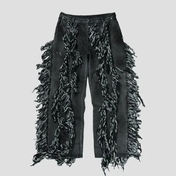 Front view of Thug Club Angel Black Denim Pant with premium black streetwear design