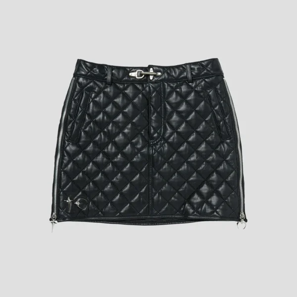 Front view of Thug Club Angel Quilted Short Skirt with padded quilted streetwear design