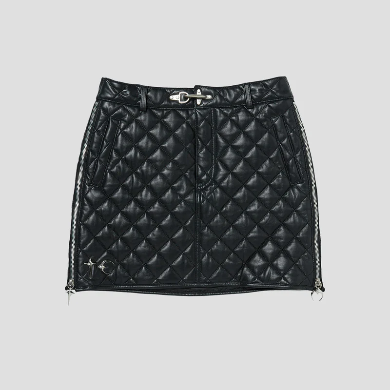 Thug Club Angel Quilted Short Skirt Front view of Thug Club Angel Quilted Short Skirt with padded quilted streetwear design