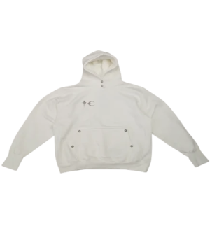 Front view of Thug Club Armor White Hoodie with oversized streetwear design