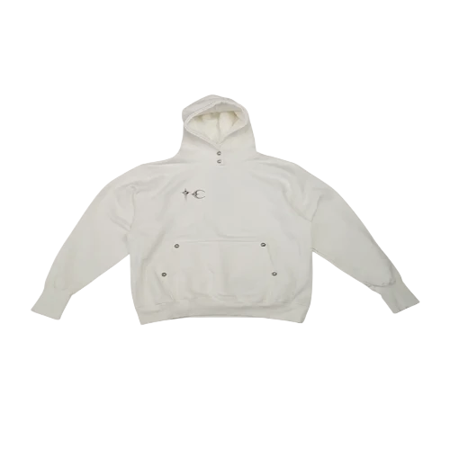 Front view of Thug Club Armor White Hoodie with oversized streetwear design