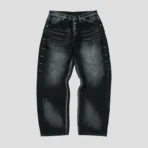 Front view of Thug Club Bone Leather Black Denim Jeans with premium bone leather detailing