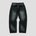 Front view of Thug Club Bone Leather Black Denim Jeans with premium bone leather detailing