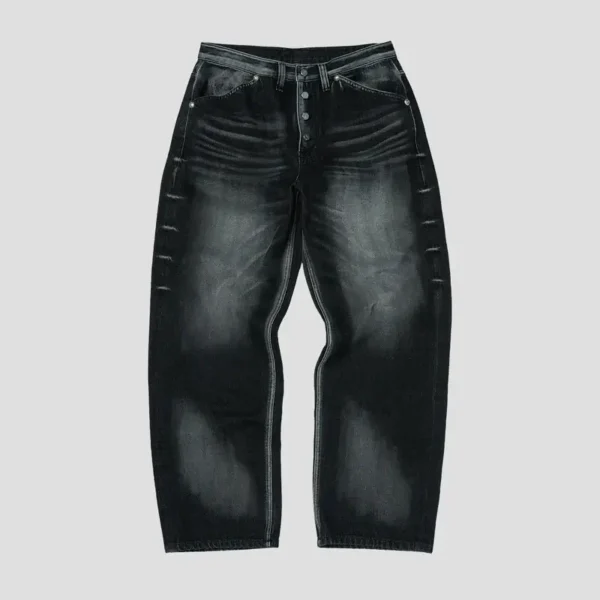 Front view of Thug Club Bone Leather Black Denim Jeans with premium bone leather detailing