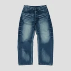 Front view of Thug Club Bone Leather Dark Blue Denim Jeans with premium bone leather detailing