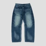 Front view of Thug Club Bone Leather Dark Blue Denim Jeans with premium bone leather detailing