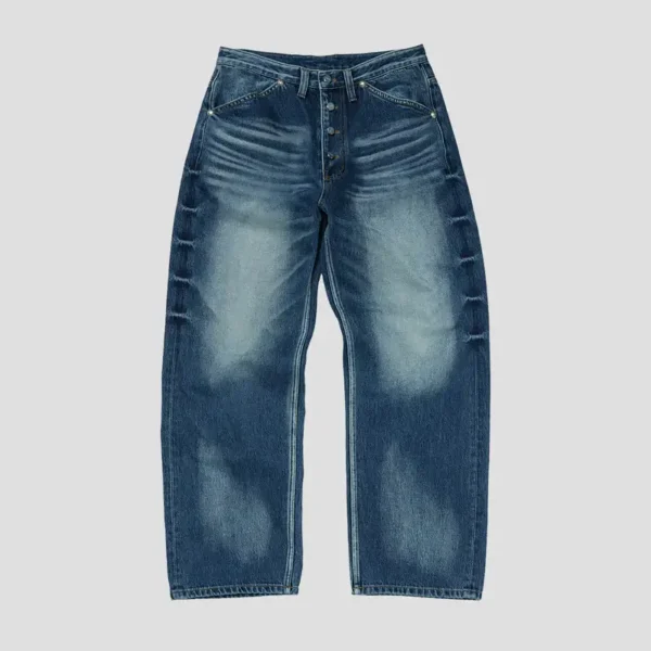 Front view of Thug Club Bone Leather Dark Blue Denim Jeans with premium bone leather detailing