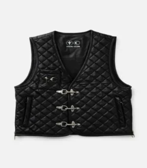 Front view of Thug Club Bone Leather Quilted Vest