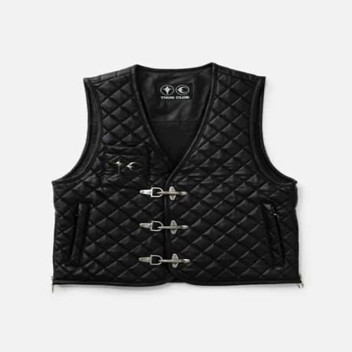 Front view of Thug Club Bone Leather Quilted Vest