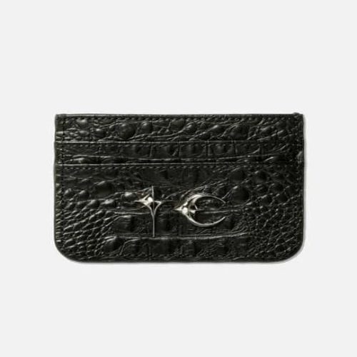 Front view of Thug Club Crocodile Card Holder with textured leather finish