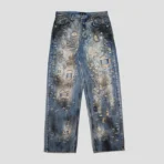 Front view of Thug Club Distressed Denim Jeans with heavy ripped streetwear design