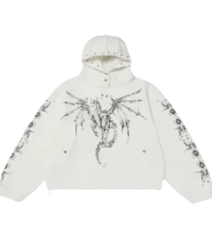 Front view of Thug Club Dragon Stud Hoodie with dragon stud design