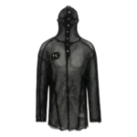 Front view of Thug Club Full Face Mesh Black Hoodie with unique mesh hood design