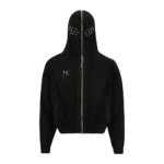 Front view of Thug Club Full Zip Mask Black Hoodie with a unique mask hood design