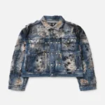 Thug Club Hard-Washed Damaged Denim Jacket front view with distressed finish