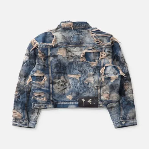 Thug Club Hard-Washed Damaged Denim Jacket Back