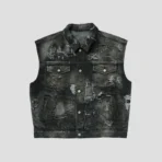 Front view of Thug Club Hard-Washed Damaged Denim Vest Jacket