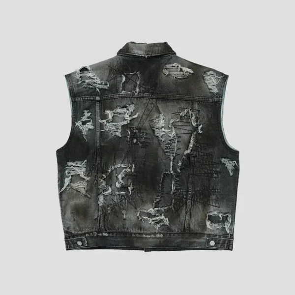 Thug Club Hard-Washed Damaged Denim Vest Jacket Back