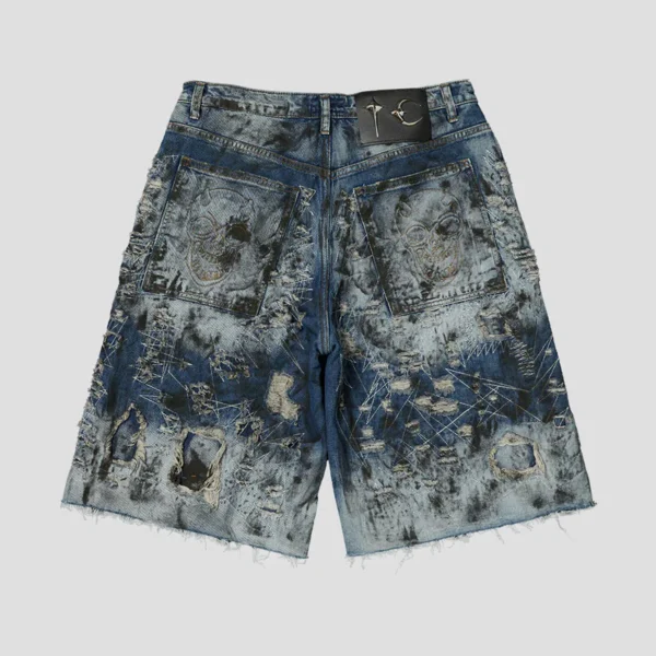 Thug Club Hard Washed Destroyed Blue Denim Shorts Back