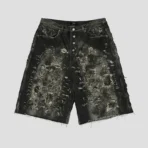 Front view of Thug Club Hard Washed Destroyed Denim Shorts