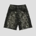 Front view of Thug Club Hard Washed Destroyed Denim Shorts