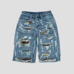 Front view of Thug Club Hell Camo Denim Shorts with premium camo design