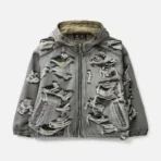 Front view of Thug Club Hell Denim Camo Hooded Zip-Up Hoodie