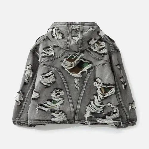 Thug Club Hell Denim Camo Hooded Zip-Up Hoodie Back