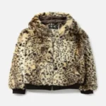 Thug Club Leopard Fur Jacket front view with plush leopard pattern