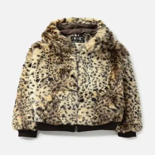 Thug Club Leopard Fur Jacket front view with plush leopard pattern