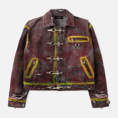 Thug Club Red Washed Painted Line Jacket front view