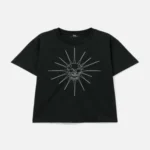 Front view of Thug Club Riding Skull Stitch Black T-Shirt
