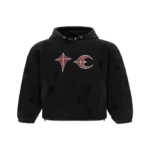 Front view of Thug Club Rock Black Hoodie with bold rock graphic design
