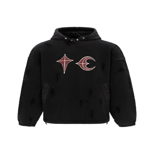 Front view of Thug Club Rock Black Hoodie with bold rock graphic design