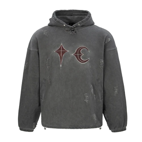 Front view of Thug Club Rock Grey Hoodie featuring stylish streetwear graphic design