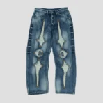 Front view of Thug Club TC Bone Leather Denim Jeans with premium leather bone detailing