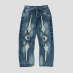 Front view of Thug Club TC Bone Leather Denim Jeans with premium leather bone detailing