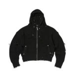 Front view of Thug Club TC Destroyed Knit Zip-Up Hoodie with distressed knit texture