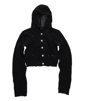 Front view of Thug Club Tribal Black Net Hoodie In Knits featuring tribal net knit design.