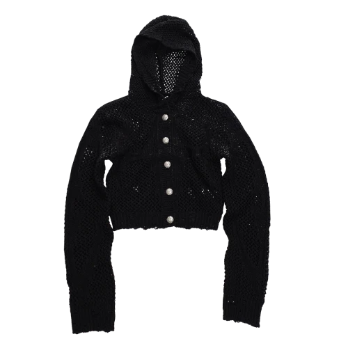 Thug Club Tribal Black Net Hoodie In Knits Front view of Thug Club Tribal Black Net Hoodie In Knits featuring tribal net knit design.