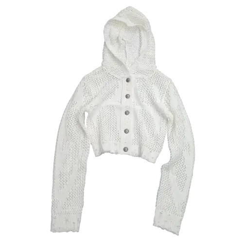 Front view of premium tribal net knit hoodie with modern streetwear design