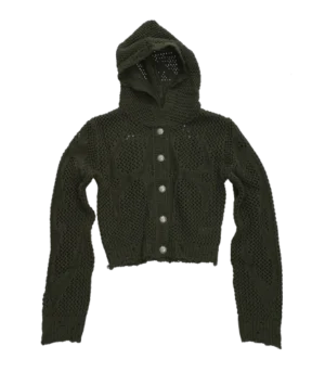 Front view of Thug Club Tribal Olive Net Hoodie In Knits in premium olive knitted fabric