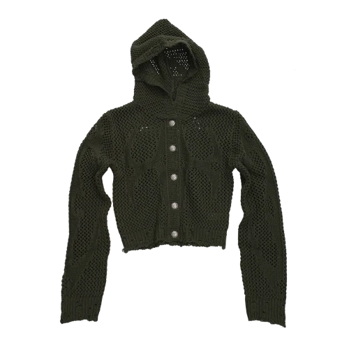 Front view of Thug Club Tribal Olive Net Hoodie In Knits in premium olive knitted fabric