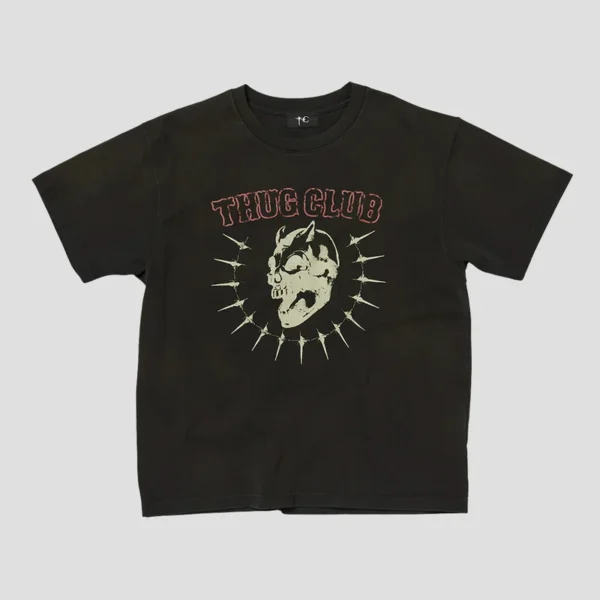Front view of Thug Club Vintage Riding Skull T-Shirt