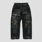 Front view of Thug Club Vintage-Stitched Camo Black Denim Pant with premium stitching