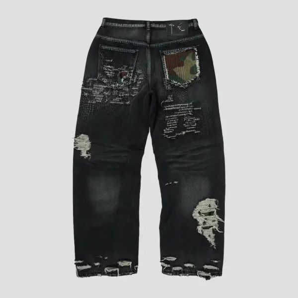 Thug Club Vintage-Stitched Camo Black Denim Pant Back