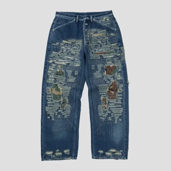Thug Club Vintage-Stitched Camo Blue Denim Pant