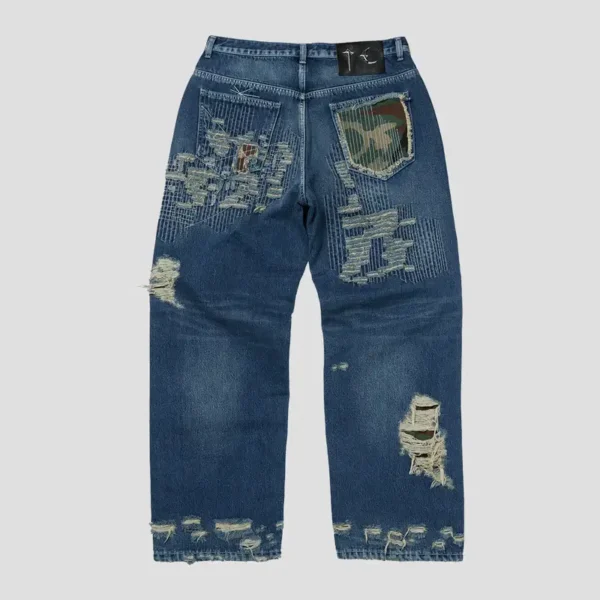 Thug Club Vintage-Stitched Camo Blue Denim Pant Back